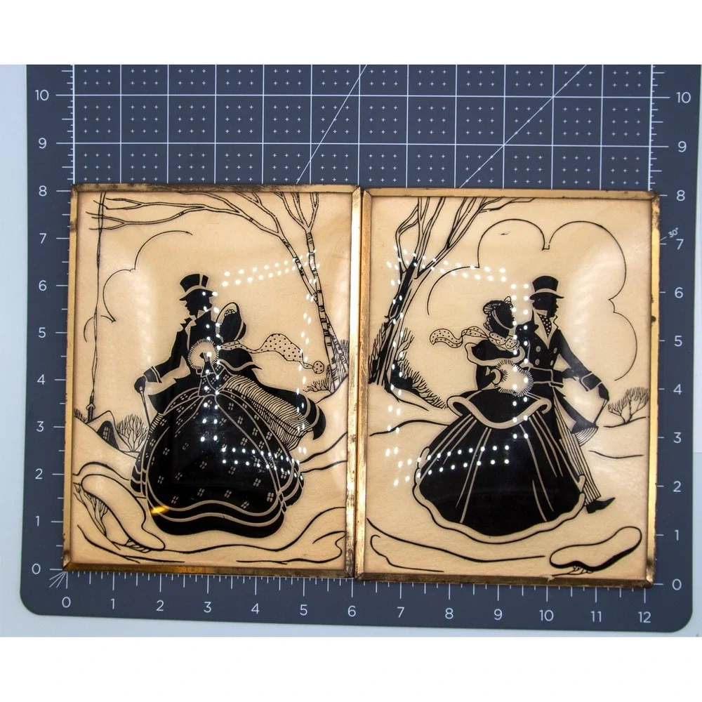 Vintage Silhouette Art Pair Romantic Couple Dancing‎ Scene Framed Wall Decor